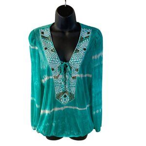 Inc Beach Womens Boho Lace Up Top Medium